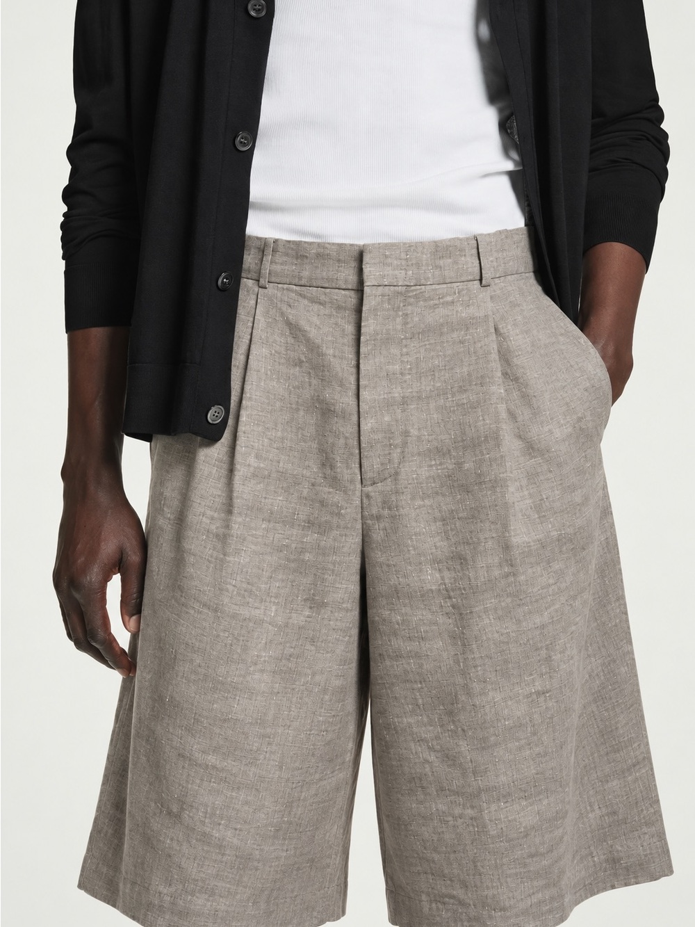 Men's Beige COS Linen Blend Oversized Pleated Shorts